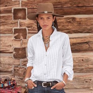 Sundance White Pleated Collared Blouse Size Large